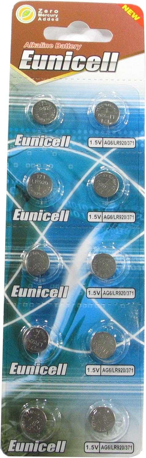 10 AG6 / LR69 / 171/371 / LR921 Button Cell 1.5V Battery with Long Shelf Life, 0% Mercury (Expire Date Marked)