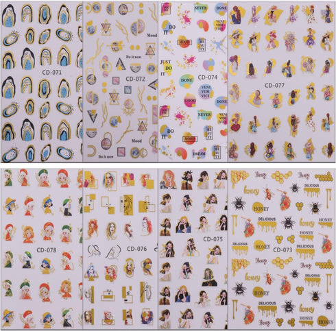 Sexy Girls Nail Art Sticker Decals, 3D Colorful Smudge Design for Women Manicure Accessories