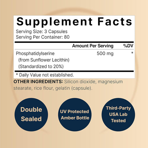 Ultra Strength Phosphatidylserine Supplement, 500mg per Serving, 240 Capsules - Supports Cognitive Health