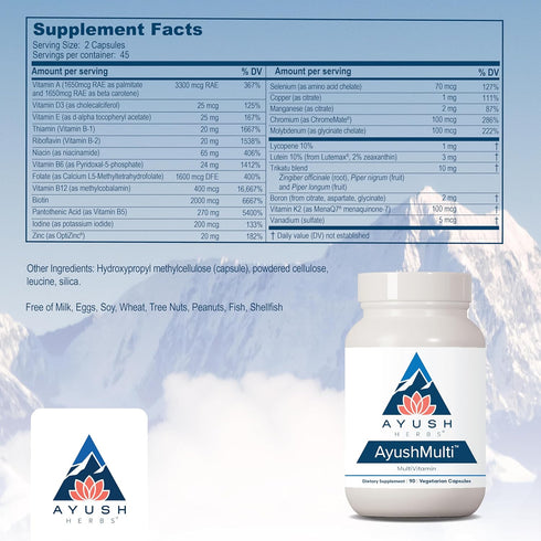 Ayush Herbs Multi - All-Natural High Antioxidant Multivitamin for Women and Men, Daily Vitamins for Adults, Active B