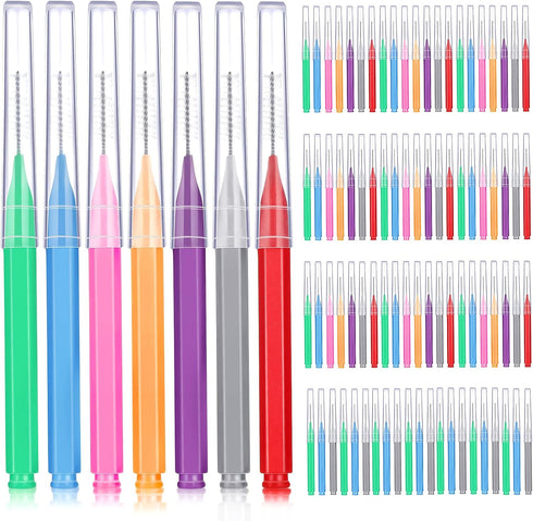 Patelai 100 Pieces Braces Brush for Cleaner, Interdental Brush Toothpick Dental Hygiene Flosser Tool, Warm Colors