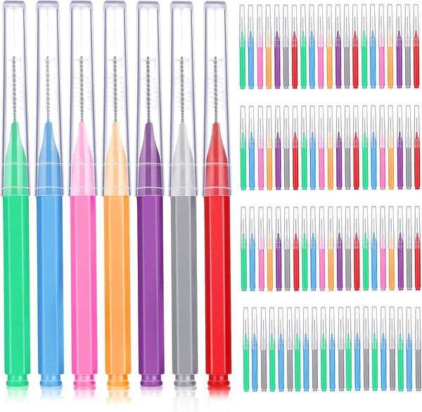 Patelai 100 Pieces Braces Brush for Cleaner, Interdental Brush Toothpick Dental Hygiene Flosser Tool, Warm Colors
