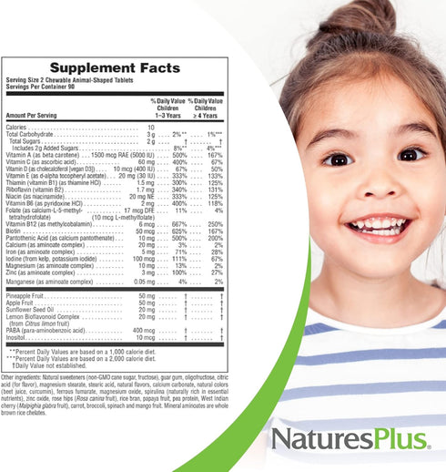 Natures Plus Animal Parade Children's Chewable Multivitamin, Watermelon - 180 Tablets - Vegan, Gluten Free