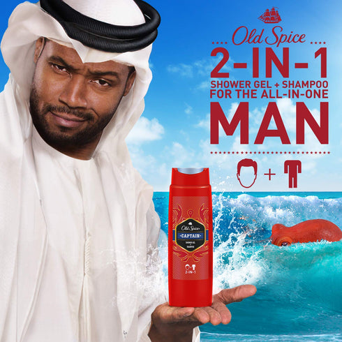 Old Spice Captain Shower Gel and Shampoo for Men - 2-in-1 Shower Gel + Shampoo, Pack of 6 (6 x 250 ml)