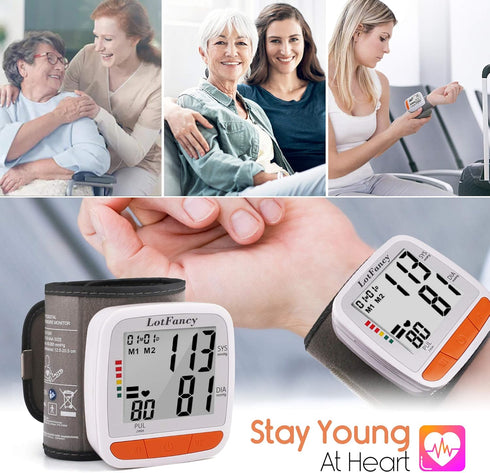 LotFancy Wrist Blood Pressure Monitor, Adjustable Cuff (4.9”-8.1”), 2 Users, Digital BP Monitor