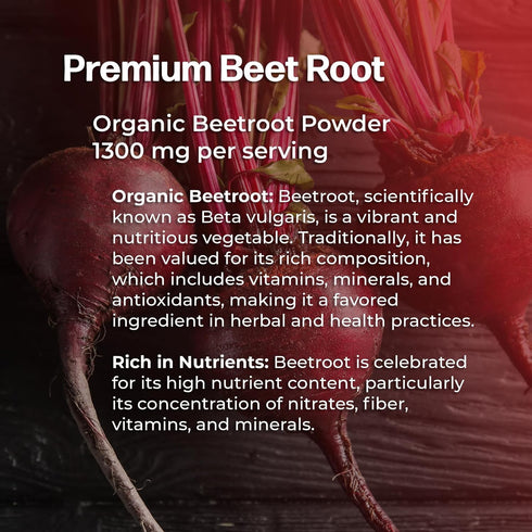 Premium Organic Beet Root Capsules - Nitric Oxide Supplement for Heart Health, Circulation, Stamina - Non-GMO - 60 Vegan