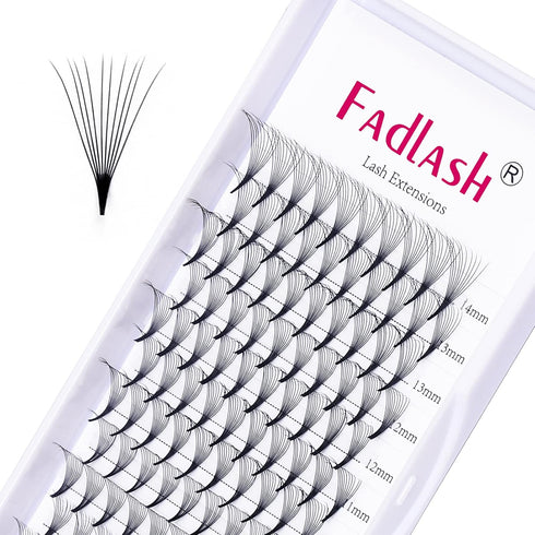Volume Lash Extensions Mixed Tray, 0.07 C Curl, 10D Premade Fans Eyelash Extensions, 8-14mm, Pointed Base Middle Stem