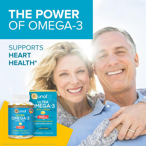 Qunol Fish Oil Omega 3 Mini Softgels, 1000mg Omega 3 EPA + DHA, Ultra Pure Supplements for Heart Health, Lemon Flavor,