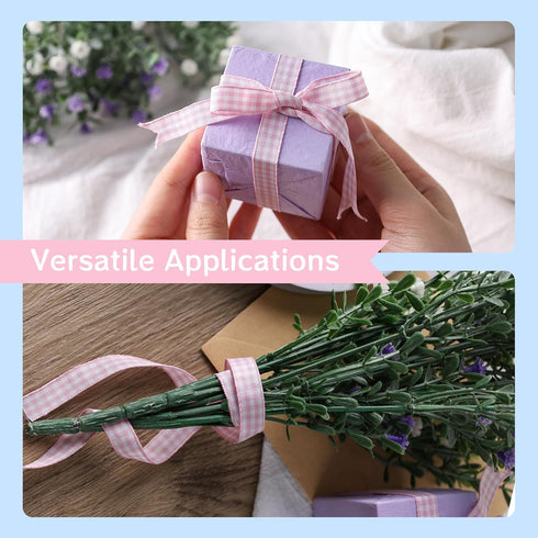 VGOODALL Pink Gingham Ribbon 50 Yards, Buffalo Checker Ribbons for Picnic, School, Mother's Day Gift Wrapping