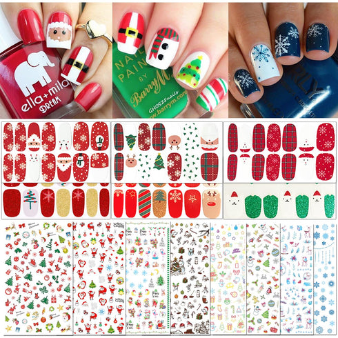 TailaiMei 15 Sheets Christmas Nail Stickers, 7 Sheets Nail Wraps and 8 Sheets Nail Decals for DIY Nail Art