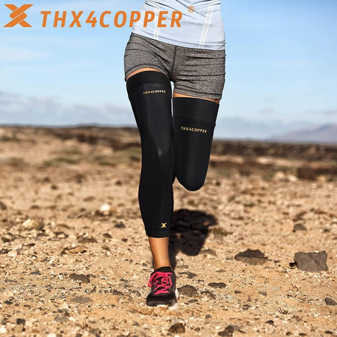 Thx4COPPER Full Leg Compression Sleeves, Anti Slip Knee Stabilizer Brace for Running, Men & Women (Pair)