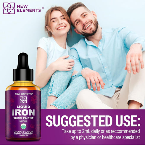 Iron Supplement for Women & Men, Organic Liquid Iron Drops for Adults with MCT Oil, 2 Fl Oz, Immune Support