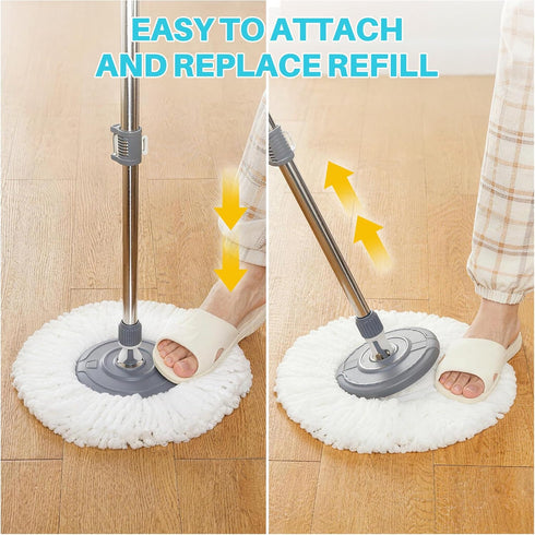 Set, 360 6 JOYMOOP Spin Mop and Bucket with Wash and Wringer Mop Head & Telescopic Handle, Reusable Microfiber Pads