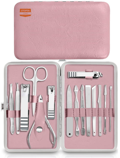 Utopia Care Manicure Kit, 15 Piece Professional Stainless Steel Nail Clippers Set for Men and Women with Travel Case,