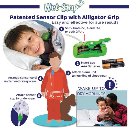 3 Green Bedwetting Enuresis Alarm with Loud Sound & Strong Vibration for Boys or Girls