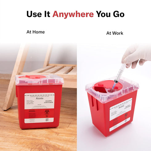 Alcedo Sharps Container, 2 Quart (3-Pack), Biohazard Needle and Syringe Disposal, Medical Grade