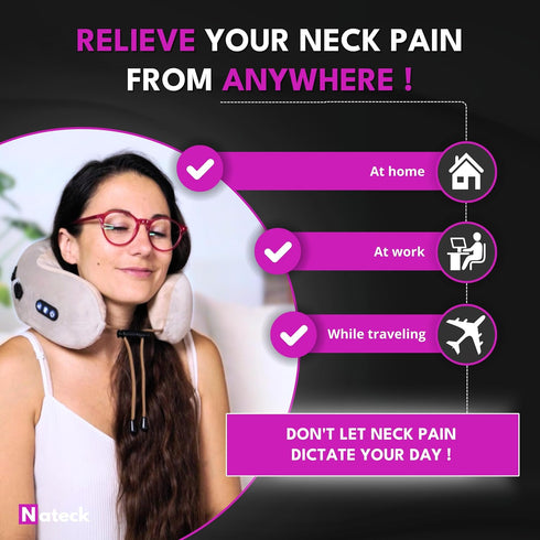 Nateck Cervical and Neck Massager | Pillow Portable Heated Massage Ideal for Travel, Relaxation and Office | Kneading