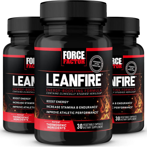 FORCE FACTOR LeanFire Pre Workout Energy Pills, 3-Pack with Green Tea Extract and Caffeine, 90 Capsules
