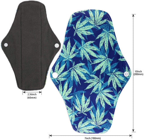 Reusable Menstrual Pads (7 in 1, 25.4cm 4 Layers), Bamboo Cloth Pads for Heavy Flow with Wet Bag