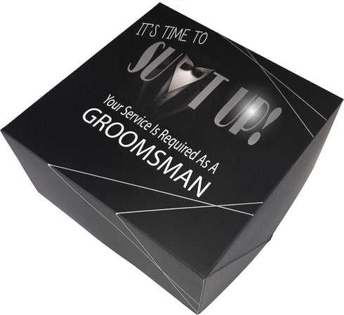 Groomsmen Gift Boxes Set of 2 (8x8x4 in) with Silver Foil Design and Matching Proposal Cards for Wedding Team