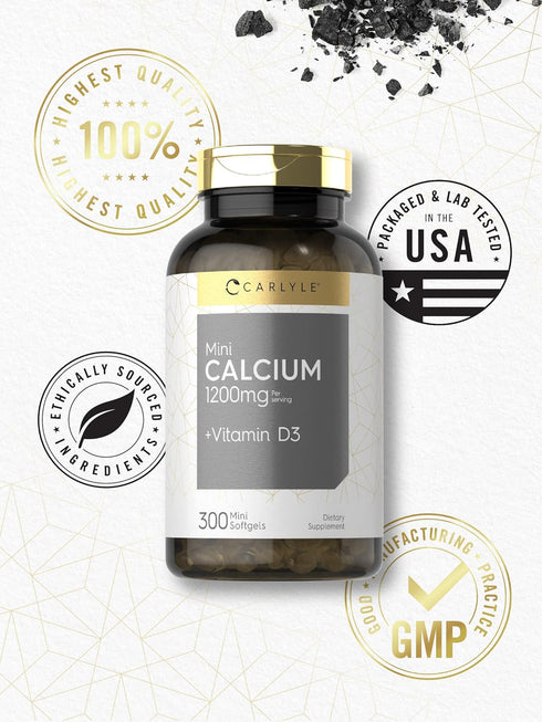 Carlyle Calcium 1200mg with Vitamin D3, 300 Mini Softgels, Non-GMO, Gluten Free