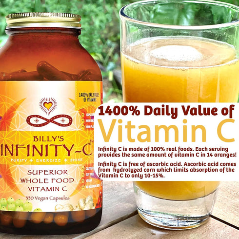 Infinity-C Organic Vitamin C Capsules | Whole Food 1000mg Vit C from Acerola, Camu Camu & Amla | Immune Support