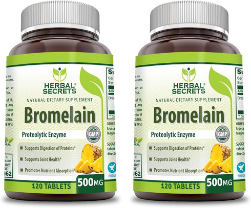 Herbal Secrets Bromelain 500 Mg - 120 Tablets Supplement, Pack of 2, Non-GMO, Gluten Free