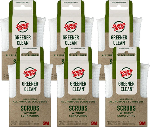 Scotch-Brite Greener Clean Scrubbers, Non-Scratch Scrub Sponge, 18 Count, Natural for Multi-Surface Cleaning.