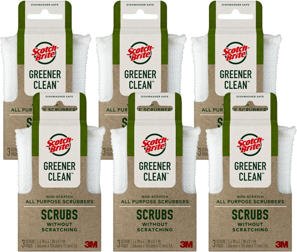 Scotch-Brite Greener Clean Scrubbers, Non-Scratch Scrub Sponge, 18 Count, Natural for Multi-Surface Cleaning.