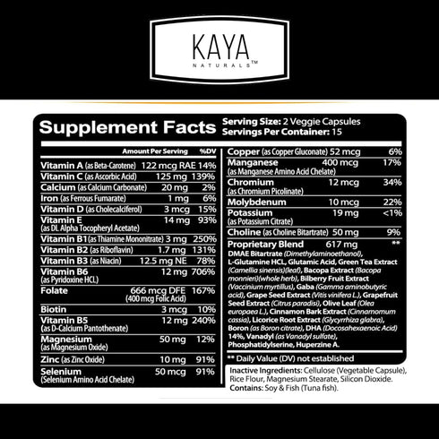 Kaya Naturals - Neuro Brain for Memory & Focus - Nootropic Energy Capsule - Nootropic Brain Support Supplement - Focus & Concentration & Learning Accuracy - Cognitive Function - 30 Count