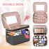 Double Layer Travel Makeup Bag Women, Cosmetic Organizer Case, Travel Essentials Accessories with Shoulder Strap for Bottles, Brushes, Conditioner, Skin Care Products, Black