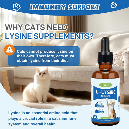 Ourea Immune L-Lysine for Cats, Lysine Supplement for Support System,Respiratory Eye Health, Alleviates Sneezing