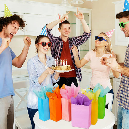 Kolldenn 24 Pack 5.9 3.1 8.3 Inch 6 Pastel Graduation Gift Paper Bags with Tissue Paper x x Colors Rainbow Kraft Goodie