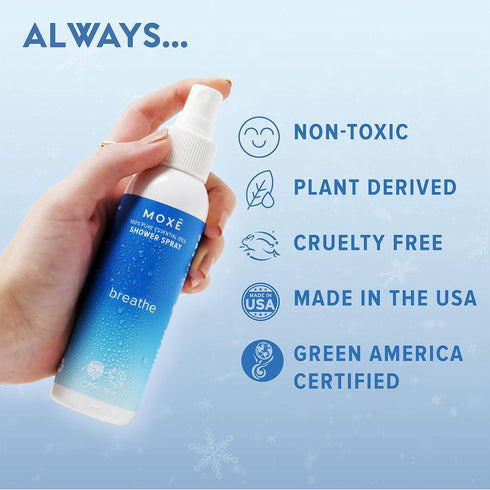 MOXE Breathe Eucalyptus & Peppermint Shower Mist - 4 Ounces, Natural Essential Oils for Aromatherapy