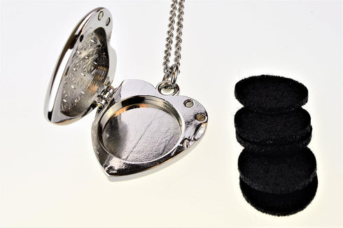 Wild Essentials 24 inch 6 Heart of Chrome Essential Oil Diffuser Nickel Free Alloy Locket Pendant with Chain, Refill