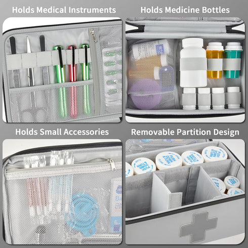 Nexazen Fireproof & Waterproof Medicine Organizer Case for Pills Bottle, Large Capacity Medical Bag Holds Essential