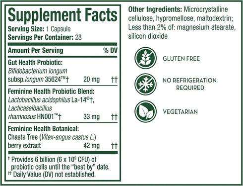 Align Probiotic, Women's Dual Action, Probiotics for Women, Multi-Strain Probiotic with Chaste Tree, Supports Feminine Health, Soothes Occasional Abdominal Discomfort, Gas, Bloating, 28 Capsules