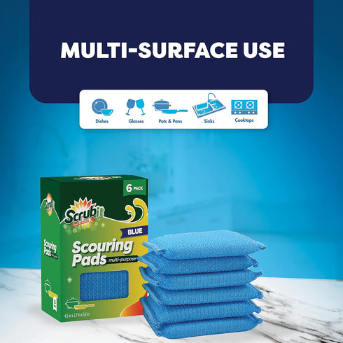 SCRUBIT Multi-Purpose Scouring Pad, Non-Scratch Cleaning Sponges for Pots, Pans, Dishes, 6 Pack Dish Sponge
