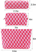3Pcs Checkered Makeup Bag for Women, Large Cosmetic Bag Set, Travel Toiletry Bag, Pink Zipper Organizer