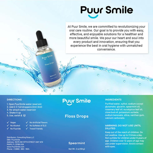 Concentrated Floss Drop Serum, 2oz Mouth Wash for Water Flosser, Organic Spearmint for Good Oral Health