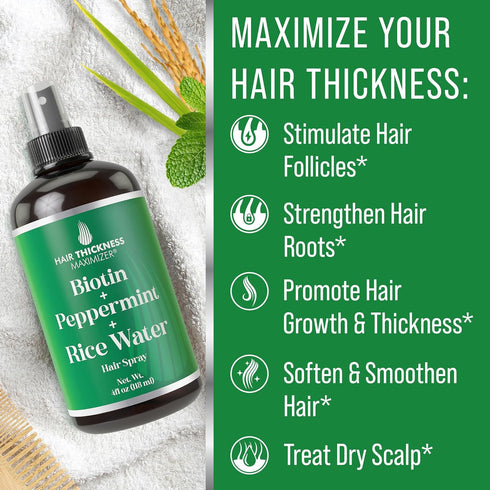 Biotin + Peppermint Oil + Rice Water Spray - Hair Growth Leave In Conditioner Serum for Women and Men