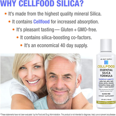 Cellfood Essential Silica Anti-Aging Formula, 4 fl oz - Supports Healthy Bones, Joints, Hair, Skin, Nails, Teeth