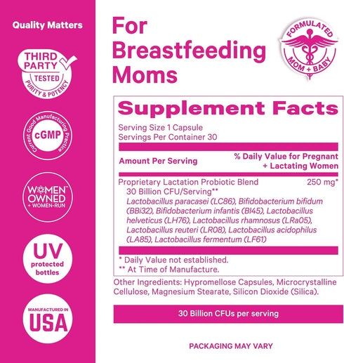 Pink Stork Lactation Probiotic - 30 Billion CFUs Multi Strain Postnatal Probiotics for Breastfeeding Women, 30 Capsules