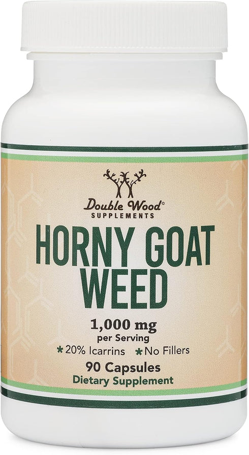 Horny Goat Weed for Men and Women, Max Strength Epimedium Std. to 20% Icariins, 1,000mg per Serving, 90 Capsules