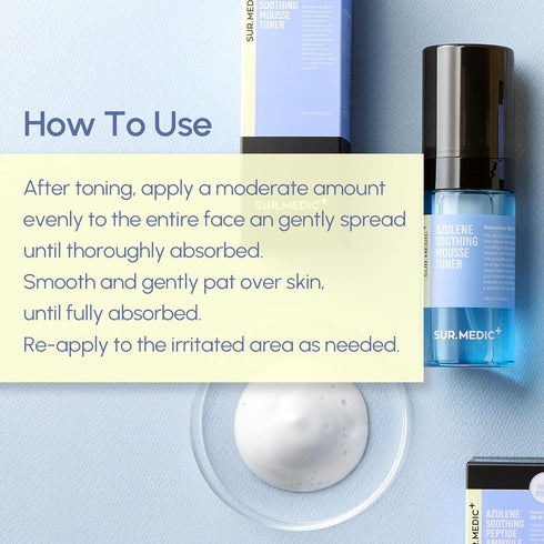 SURMEDIC Azulene Moisturizing Soothing Mousse Toner, Hydrating Bubble Toner for Sensitive Dry Dull Skin, 3.71 oz