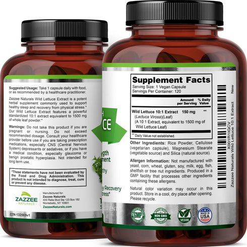 Zazzee Extra Strength Wild Lettuce 10:1 Extract, 1500 mg, 120 Vegan Capsules, Non-GMO