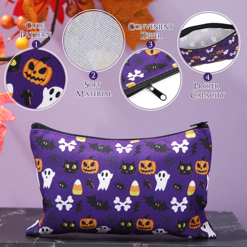 Reginary 20 Pcs Halloween Cosmetic Bags, Trick or Treat Gift Bags for Kids, Double Sided Printed Makeup Pouch with