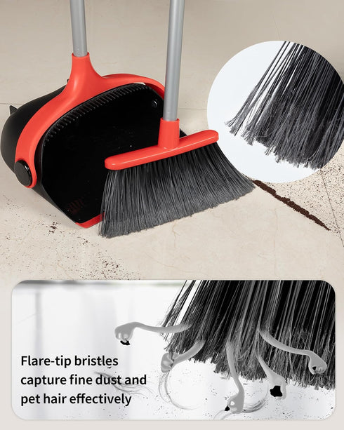 Set Set 51.7"(131 cm) MR.SIGA Broom and Dustpan with Long Handle, Stand Upright Broom with Dustpan Combo for Floor