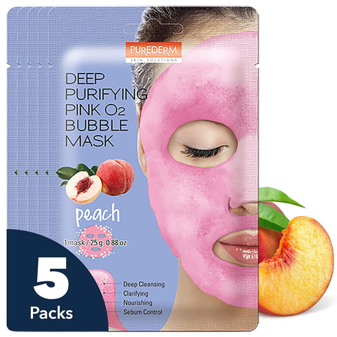 Purederm Deep Purifying Pink O2 Bubble Mask, 5 Pack - Bubble Face Sheet Mask for Purifying & Moisturizing