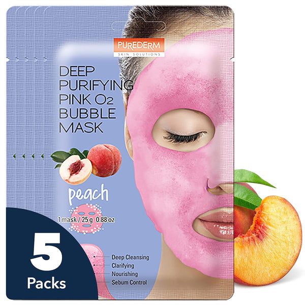 Purederm Deep Purifying Pink O2 Bubble Mask, 5 Pack - Bubble Face Sheet Mask for Purifying & Moisturizing